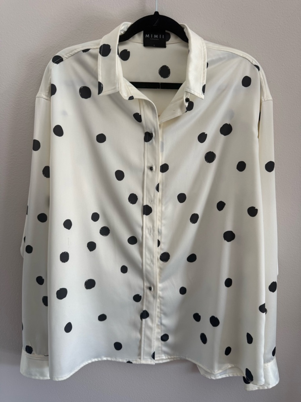 MIMI Women's Black and White/Ivory Polka Dot Button-Up Shirt And Pants Set - Picture 3 of 9